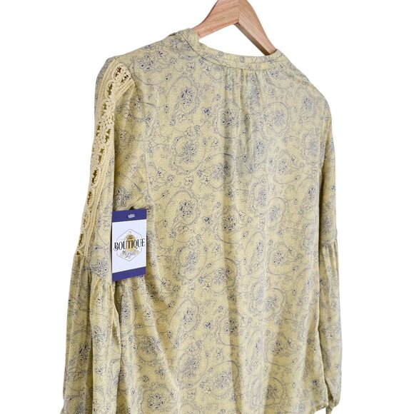 Noble Outfitters XXL Shirt Yellow Paisley Peasant Blouse Folklore Lace 21007 - Picture 15 of 16